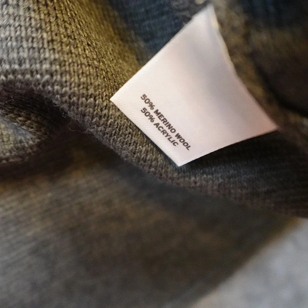 Halogen Blazer Women Large Tan Gray Colorblock Merino Wool Knit Unstructured